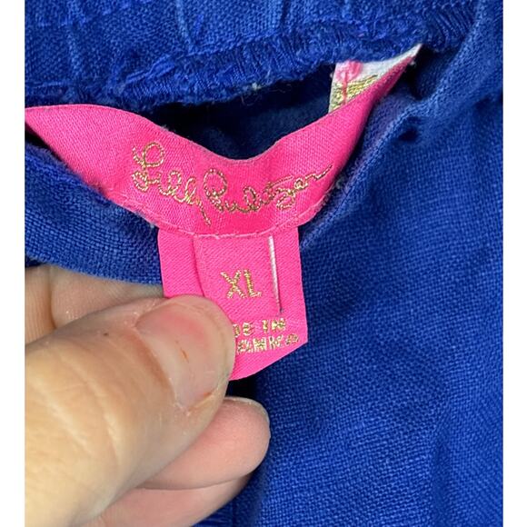 Lilly Pulitzer Women’s XL Blue Lazuli Lanterns Linen Boho Drawstring Shorts NEW - Picture 3 of 4